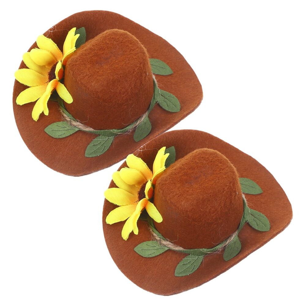 9849 2pcs Mini Western Hats Brown Cowgirl Hat Felt Miniature Doll Hats Tiny